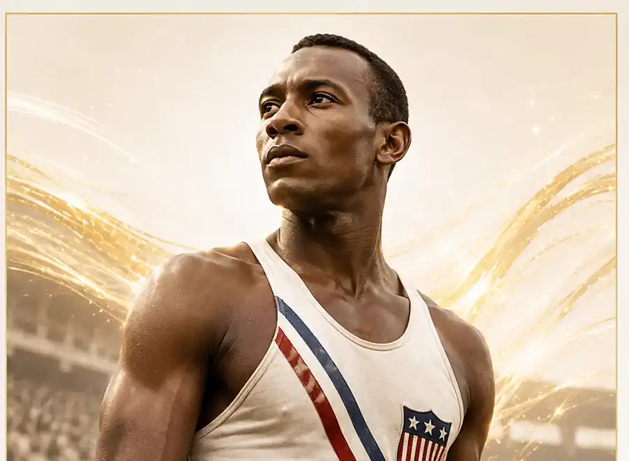 Jesse Owens UMATTR gold athlete spotlight artwork.