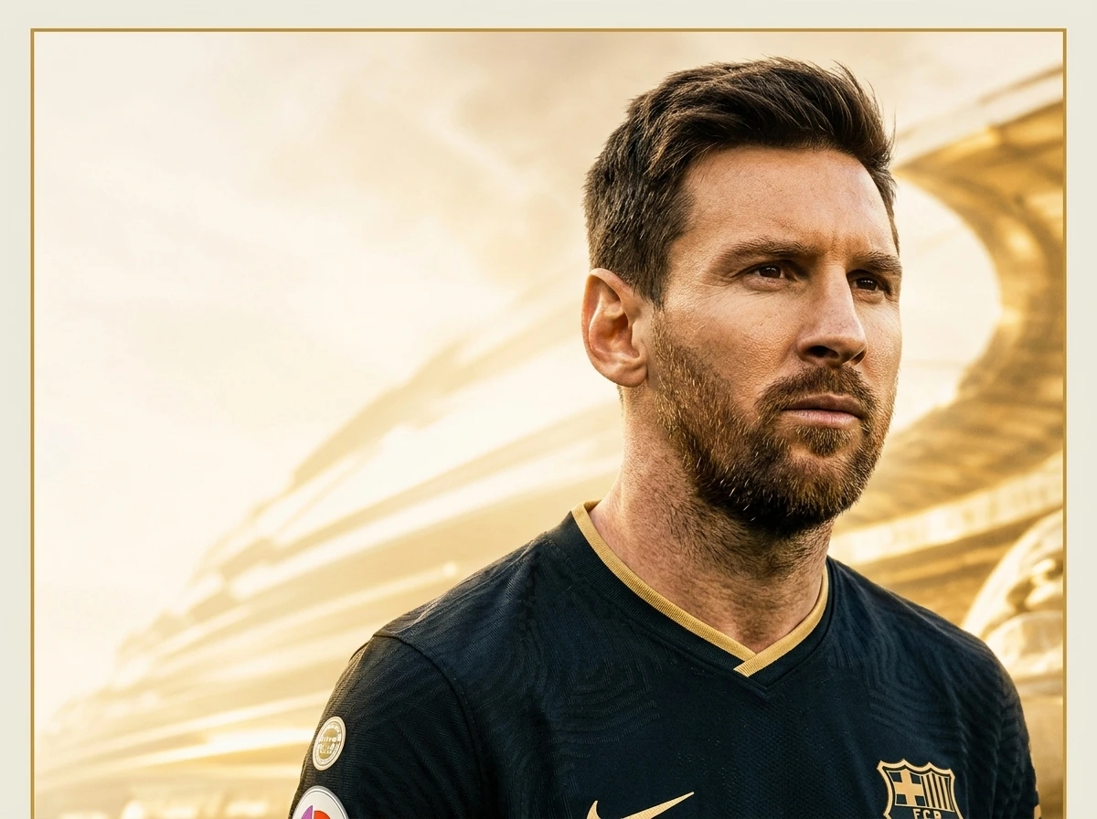 Lionel Messi UMATTR gold athlete spotlight artwork.