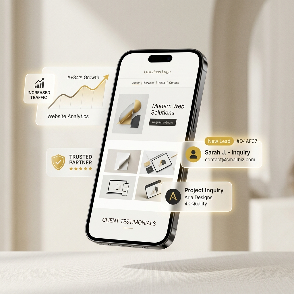 A sleek smartphone displaying a high-converting small business website