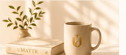 UMATTR book and mug on a warm tabletop